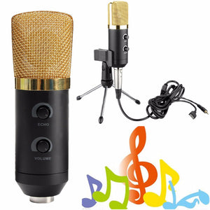 Black USB Microphone with Anti-wind Foam Cap and Stand for Recording Studio