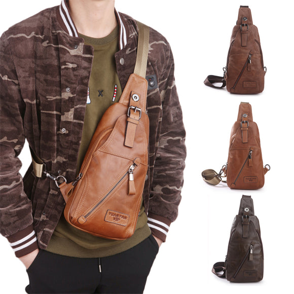 Men Genuine Leather Casual Vintage Chest Bag Large Capacity Shoulder Bag