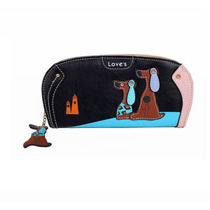 Women Cute Dog Stitching Zipper Clutch Wallet PU Leather Long Wallet