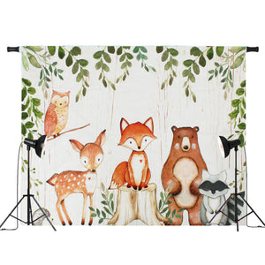 Baby Photography Backdrop Woodland Animals Birthday Party Background Prop Vinyl Decorations