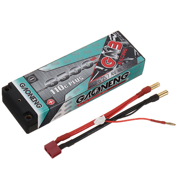 Gaoneng GNB 7.4V 6500mAh 110C 2S Lipo Battery T/5.0 Banana Plug for 1:10 RC Car