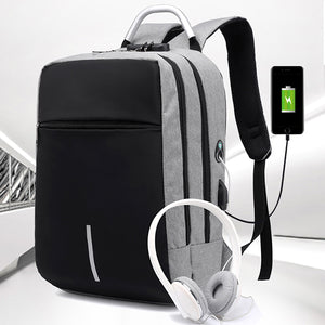 Men Anti Theft Luminous Minimalist Fashion USB Charging Earphone Port Travel Hiking Backpack