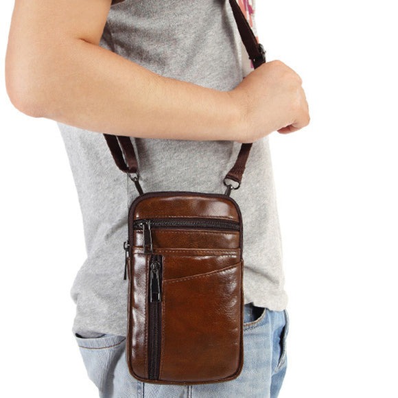 Men Genuine Leather Crossbody Bag Waist Bag