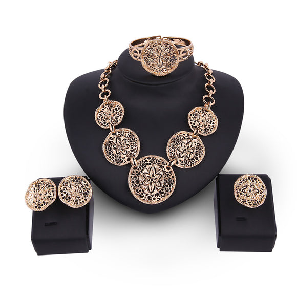 Hollow Flower Statement Alloy Necklace Earrings Jewelry Set