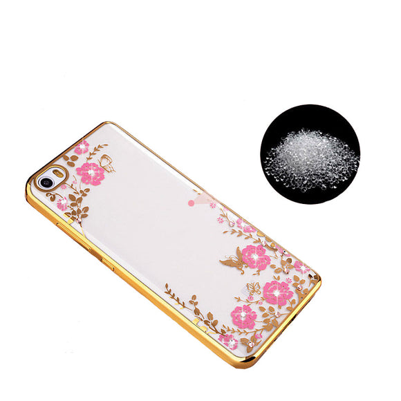 Flowers Rhinestones Pattern Soft TPU Plating Bumper Case For Xiaomi Mi5