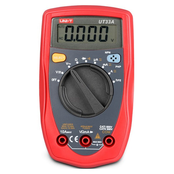 UNI-T UT33A Palm Size Digital Mini Auto Range Multimeter Diode Transistor AC DC Current Voltage Test