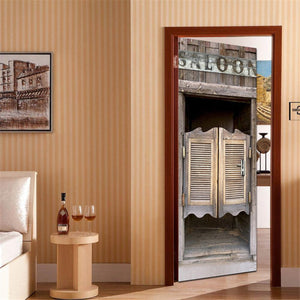 Tavern Wooden Door Self Adhesive Mural Decals 3D Wall Sticker Home Room Decor