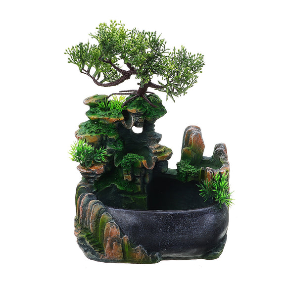 LED Desktop Mini Resin Rockery Garden Landscape Pump Fountain Figurines Home Office