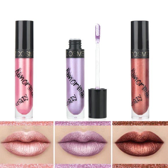 3pcs Metal Effect Lip Gloss Set Pearl Brighten Pink Purple Brick-red Lipstick