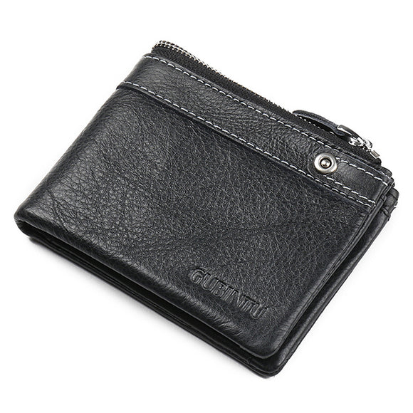 Men Genuine Leather Black Zipper Wallet Fashion Short Wallet