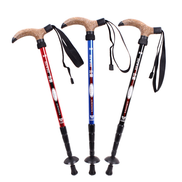 Hewolf 4 Sections Walking Stick Ultralight T Handle 7075 Aluminum Trekking Pole Alpenstock