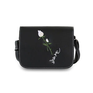 Women Soft Leather Rose Embroidered Shoulder Bag Slanting Small Square Bag Crossbody Bag