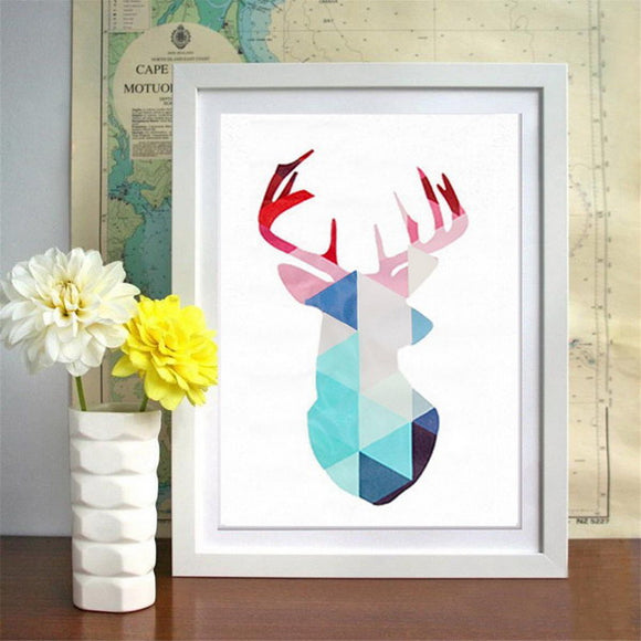 Geometric Coral Deer Frameless Canvas Prints Wall Art Picture Home Decoration