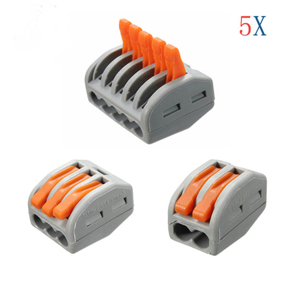 Excellway ET25 2/3/5 Pins Spring Terminal Block 5Pcs Electric Cable Wire Connector