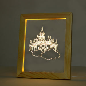 KCASA FL-714 3D Photo Frame Illuminative LED Night Light Wooden Castle Christmas USB Lamp