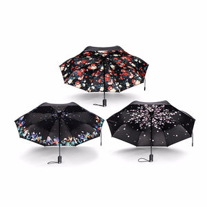 Remax Flowers Automatic Umbrella Sunny Rainy Day Double Use Sun UV Protection Three Folding Gear