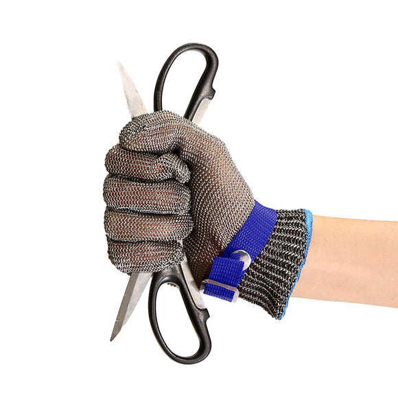 Safety Cut Proof Stab Resistant Stainless Steel Metal Mesh Butcher Glove Blue