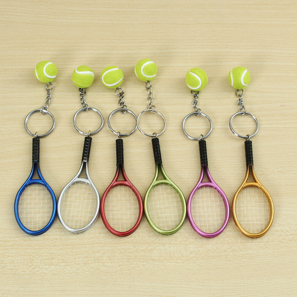 Multi-color Sport Tennis Ball Racket Key Chain Collectable Key Rings