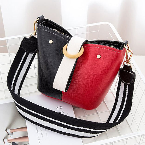 Women Stitching Color Handbags Messenger Bags Bucket Crossbody Bags