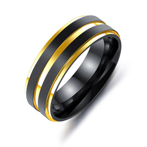 7mm Black Gold Double Plating Finger Rings Titanium Steel Slot Groove Ring Jewelry for Men