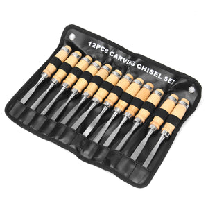 12pcs Wood Carving Hand Chisel Tool Set Professional Wood Working Gouges Steel