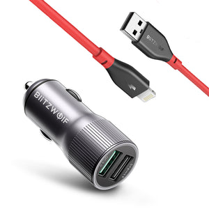 BlitzWolf BW-SD2 30W QC3.0 2.4A Dual USB Ports Car Charger + BW-MF11 2.4A Lightning Compatible Data Cable Kit For iPhone X XS Max