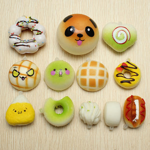 12Pcs Random Squishy Soft Panda/Bread/Cake/Buns Phone Straps