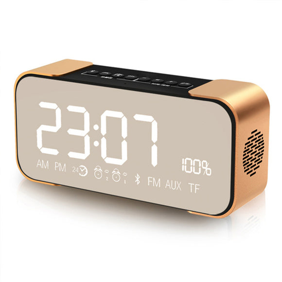 Bakeey 2500mAh Dual Alarm Clock Bluetooth Speaker With Mic LEC Screen FM Radio AUX Bass Stereo