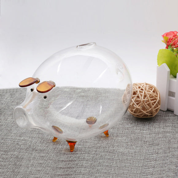 Clear Glass Piggy Bank Coin Money Cash Collectible Saving Box Jar Gift Pig