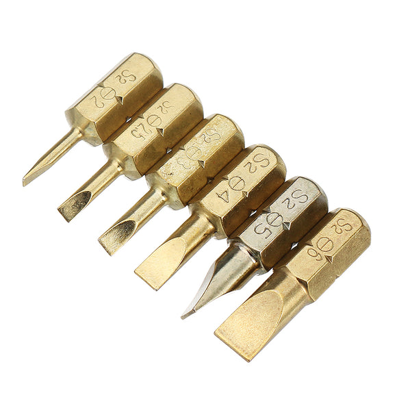 Broppe 6pcs Magnetic 2-6mm Flat Head Slotted Tip Screwdriver Bits 25mm Long 1/4 Inch Hex Shank