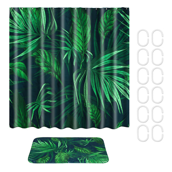 Tropical Plants Waterproof Shower Curtain Fabric With Hooks Ring Polyester Bathroom Rugs Mat