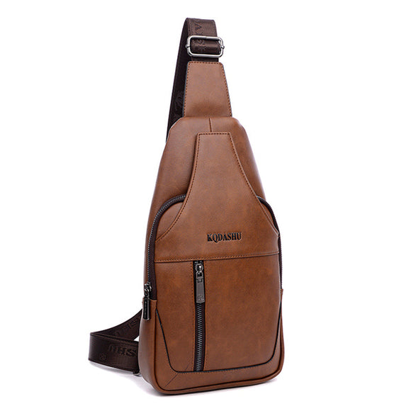 Men Retro PU Leather Chest Bag Waterproof Crossbody Bag