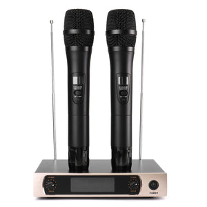 UHF Wireless Microphone System LCD Display Dual Handheld Mic Party KTV Cordless Microphones