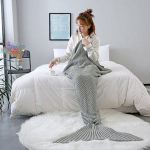 Knitted Handmade Mermaid Tail Blankets Yarn Crochet Mermaid Blanket Kids Throw Wrap Super Soft Sl