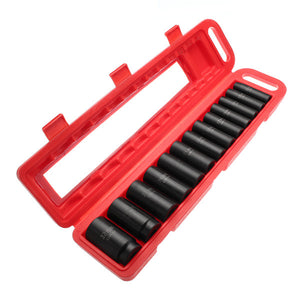 13pcs 10-32mm 1/2 Inch Drive Deep Impact Socket Set CR-V Metric Garage Wrench Tool