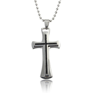 Double Layer Men Cross Silver Necklace Titanium Steel Chain