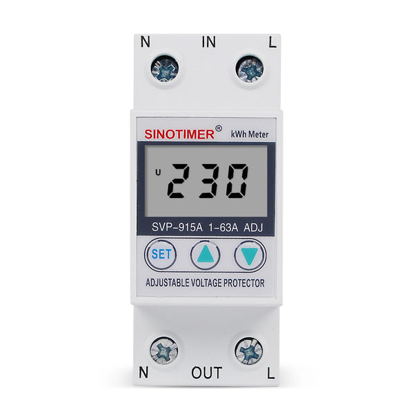 SINOTIMER SVP-915A-63A  Single-phase Adjustable Self-recovery Intelligent Over-voltage Protector Current Limiter with Metered Power Display