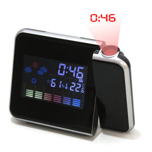 Digital LCD Time Projector Snooze Alarm Clock Temperature Weather Humidity LED