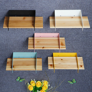 5 Color 20CM Floating Wall Mounted Shelf Hanging Holder Storage Iron Wood Display Bookshelf Bracket