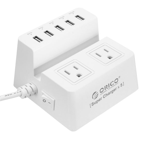 ORICO 40W 5 USB Charging Ports Power Strip and 2 AC Outlets Surge Protector with Stand