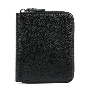 8 Card Slots Men Genuine Leather Solid Protective Short Wallet Zipper Coin Bag Card Holder