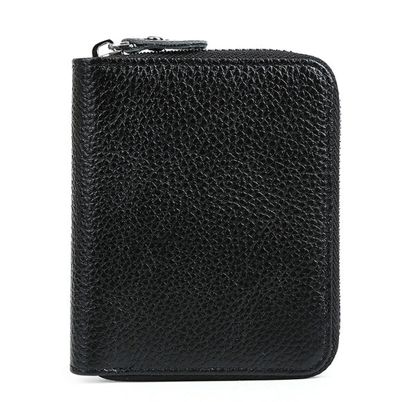 8 Card Slots Men Genuine Leather Solid Protective Short Wallet Zipper Coin Bag Card Holder