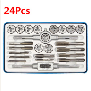 24Pcs M3-M12 Screw Thread Metric Plugs Taps Die Wrench With Metal Case