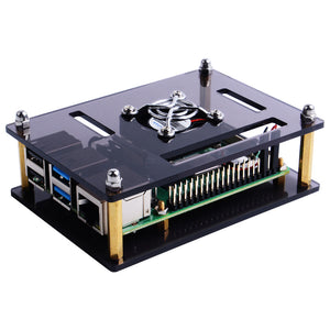 52Pi Dark Brown / Clear Acrylic Case with Cooling Fan for Raspberry Pi 4B / 3B+ / 3B