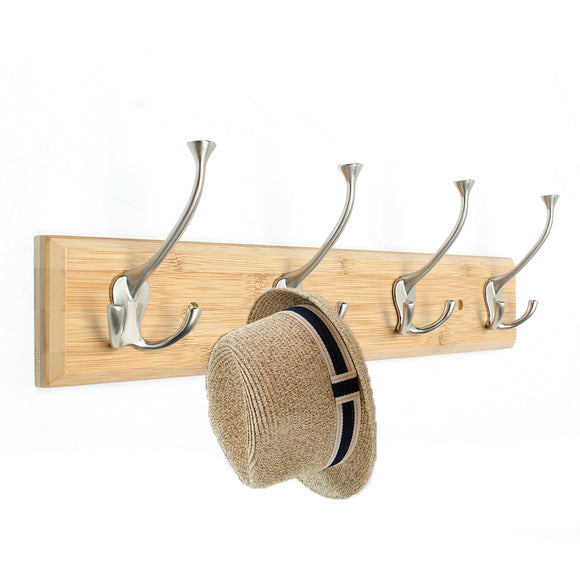 4 Hooks Vintage Bamboo Coat Rack Hanging Hook Towel Hanger Clothes Holder Wall Mounted