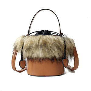 Women Faux Leather Fur Bucket Bag Handbag Crossbody Bag Shoulder Bag