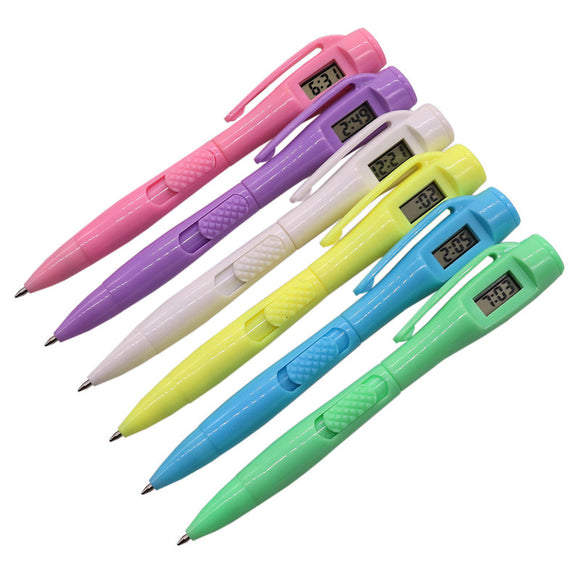 6Pcs Creative Digital Clock Ballpoint Pen Electronic Watch Student Pen New Student Stationery