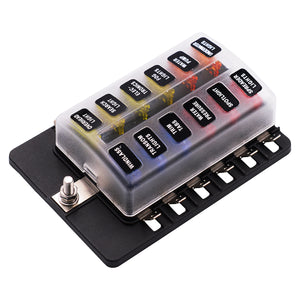 12 Way Blade Fuse Box Holder LED Failure Warning Light 12/24V For Car Bus Caravan