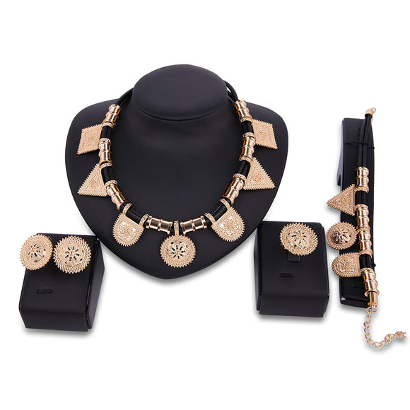 Luxury Geometric Shapes Alloy Necklace Earrings Ring Bracelet Jewelry Set