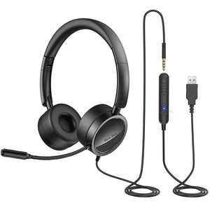 New Bee H360 USB Headset PC 3.5mm Business Headsets with Mic Mute Noise Cancelling for Call Center Headphones